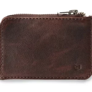 Porte-Cartes Zippé en Cuir - Marron Foncé